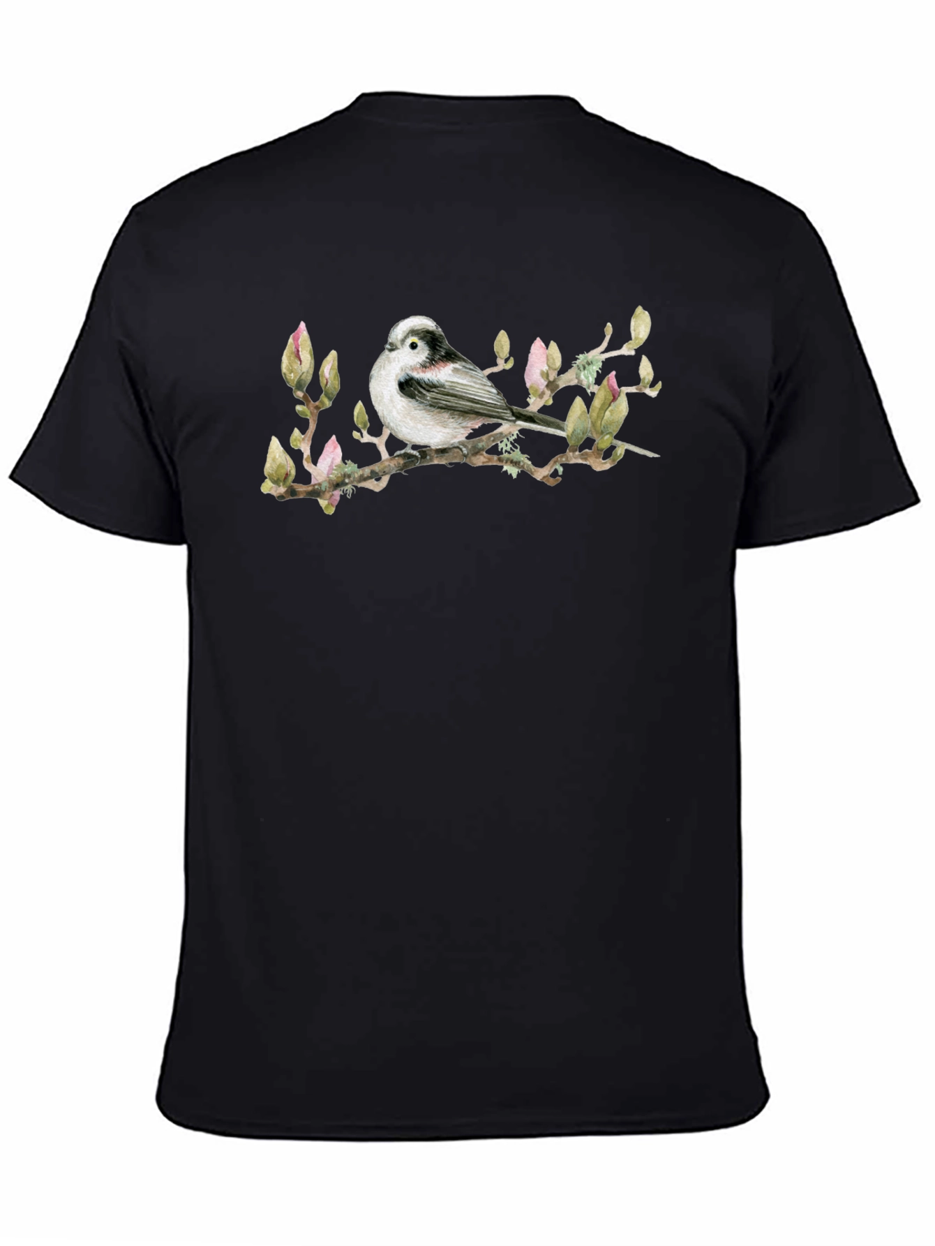 Bird on Branch Graphic Tee - Black Cotton T-Shirt