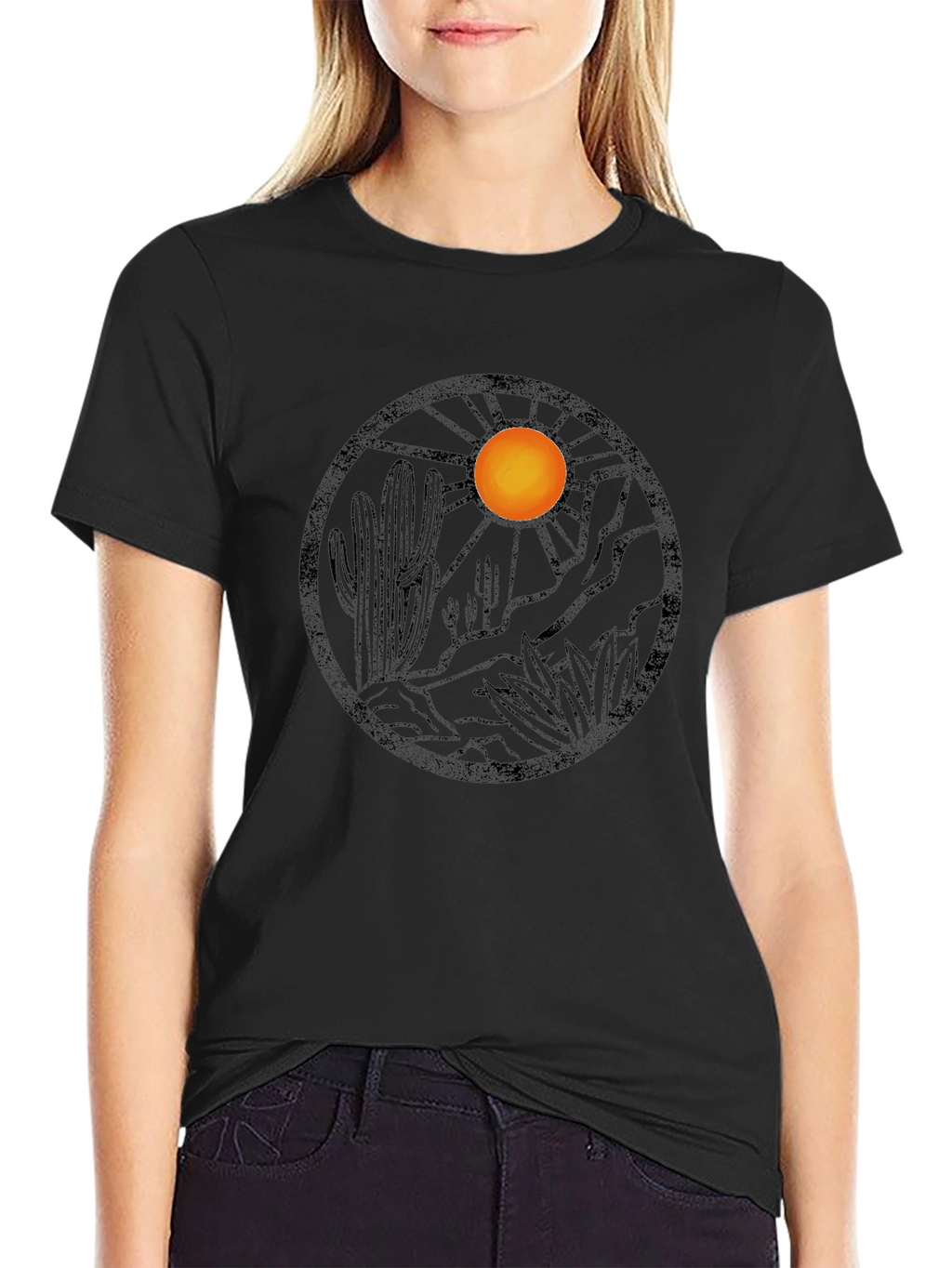 Desert Landscape Graphic Tee - Black Cotton Blend