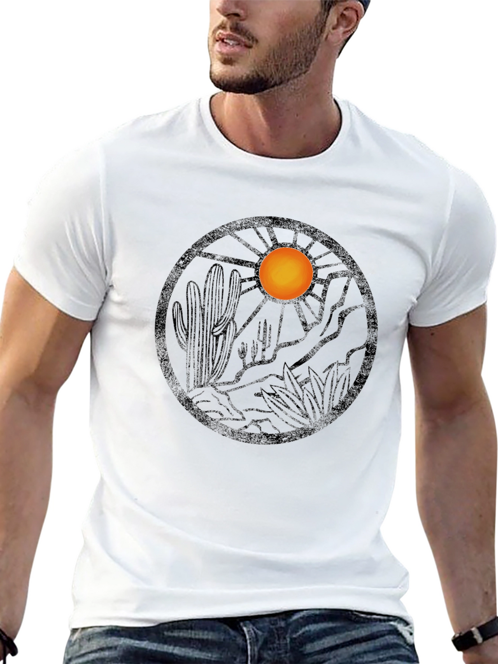 Desert Landscape Graphic Tee - Black Cotton Blend