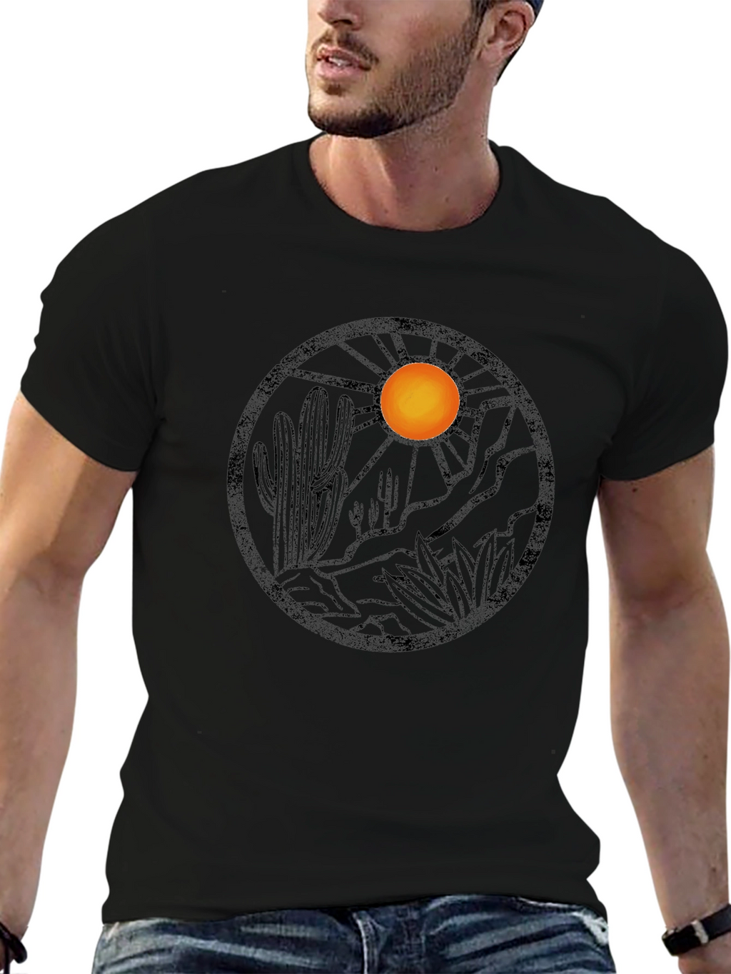 Desert Landscape Graphic Tee - Black Cotton Blend