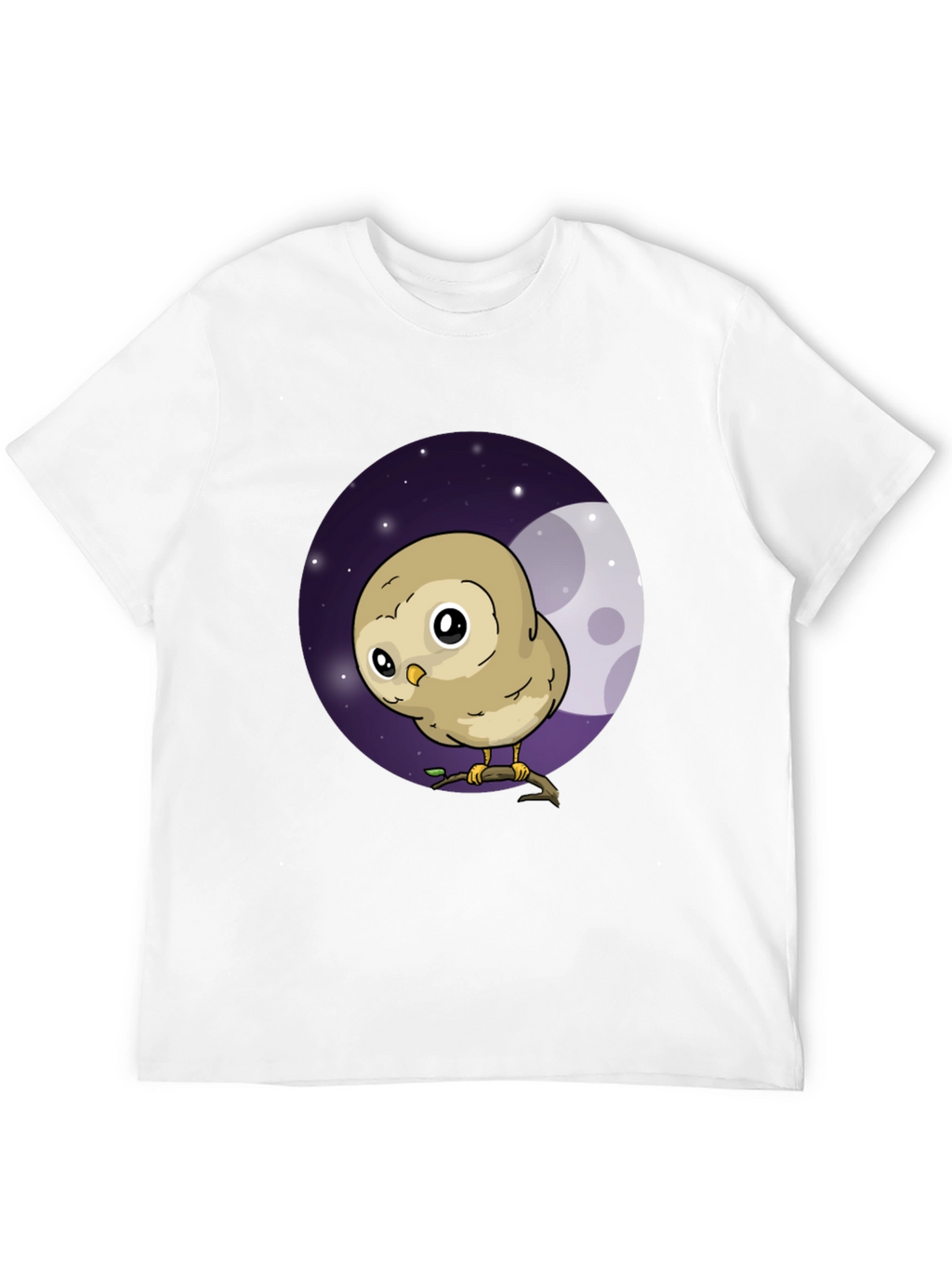 Cute Owl Moon Graphic Black T-Shirt