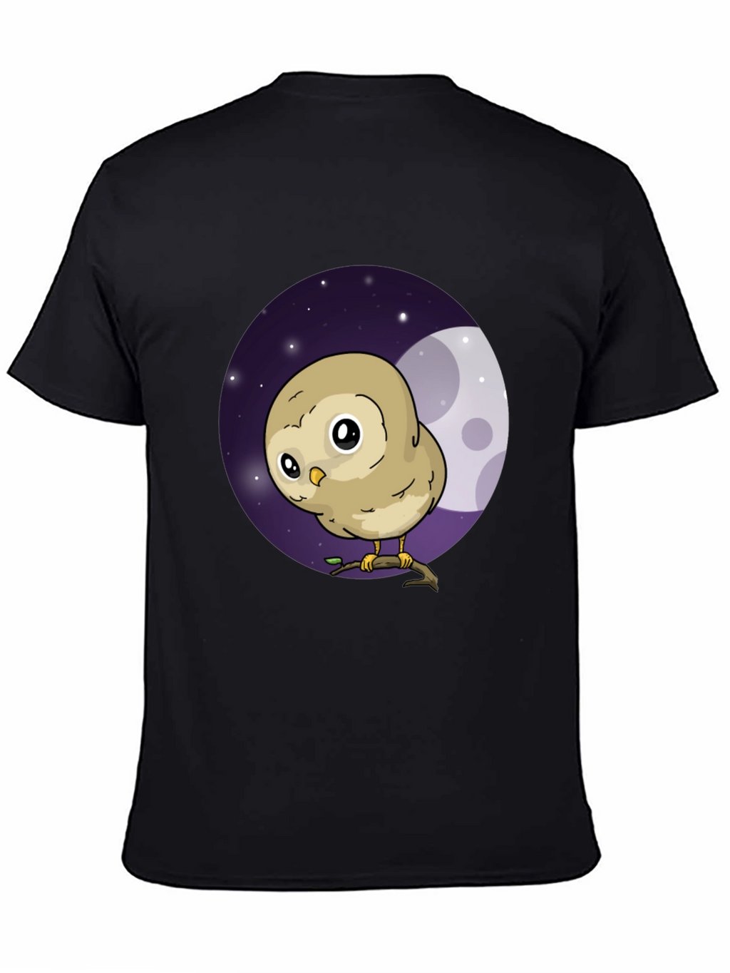 Cute Owl Moon Graphic Black T-Shirt