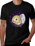 Cute Owl Moon Graphic Black T-Shirt