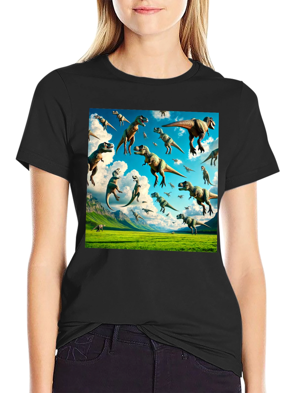 Dinosaur T-Rex Pattern Black T-Shirt