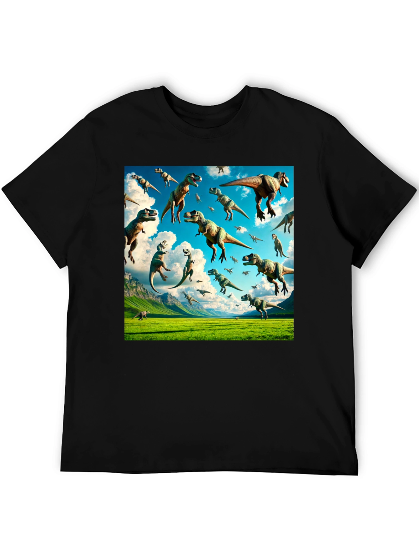 Dinosaur T-Rex Pattern Black T-Shirt