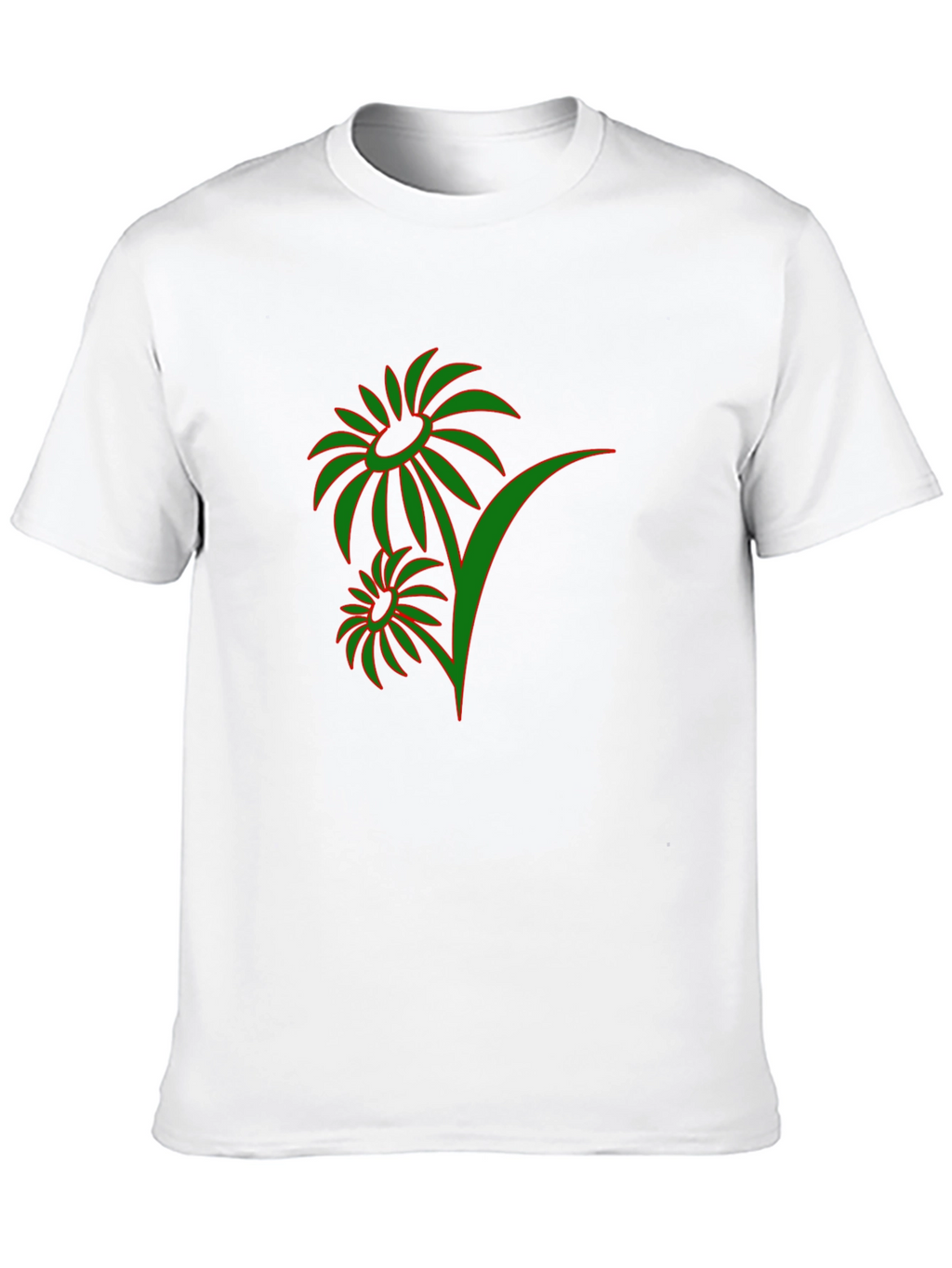 Mens Black T-Shirt with Green Floral Design