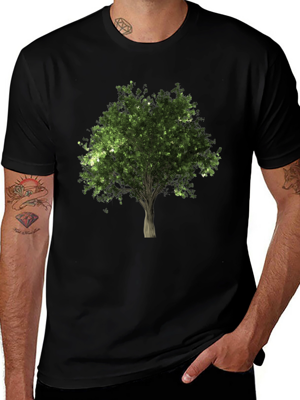 Nature Tree Graphic Print Black T-Shirt
