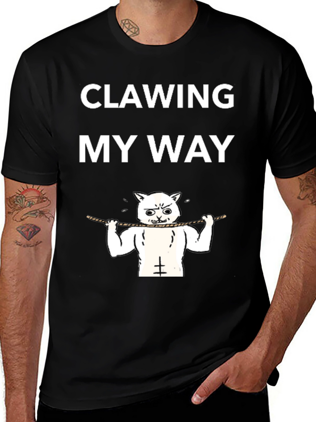 Clawing My Way Funny Cat Gym T-Shirt