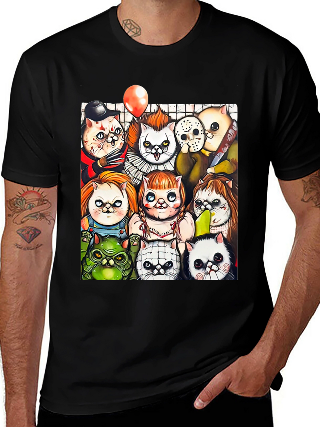 Horror Movie Cats Black T-Shirt