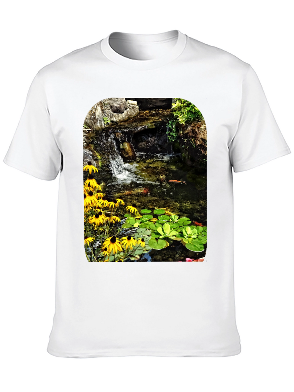 Koi Pond Waterfall Black T-Shirt