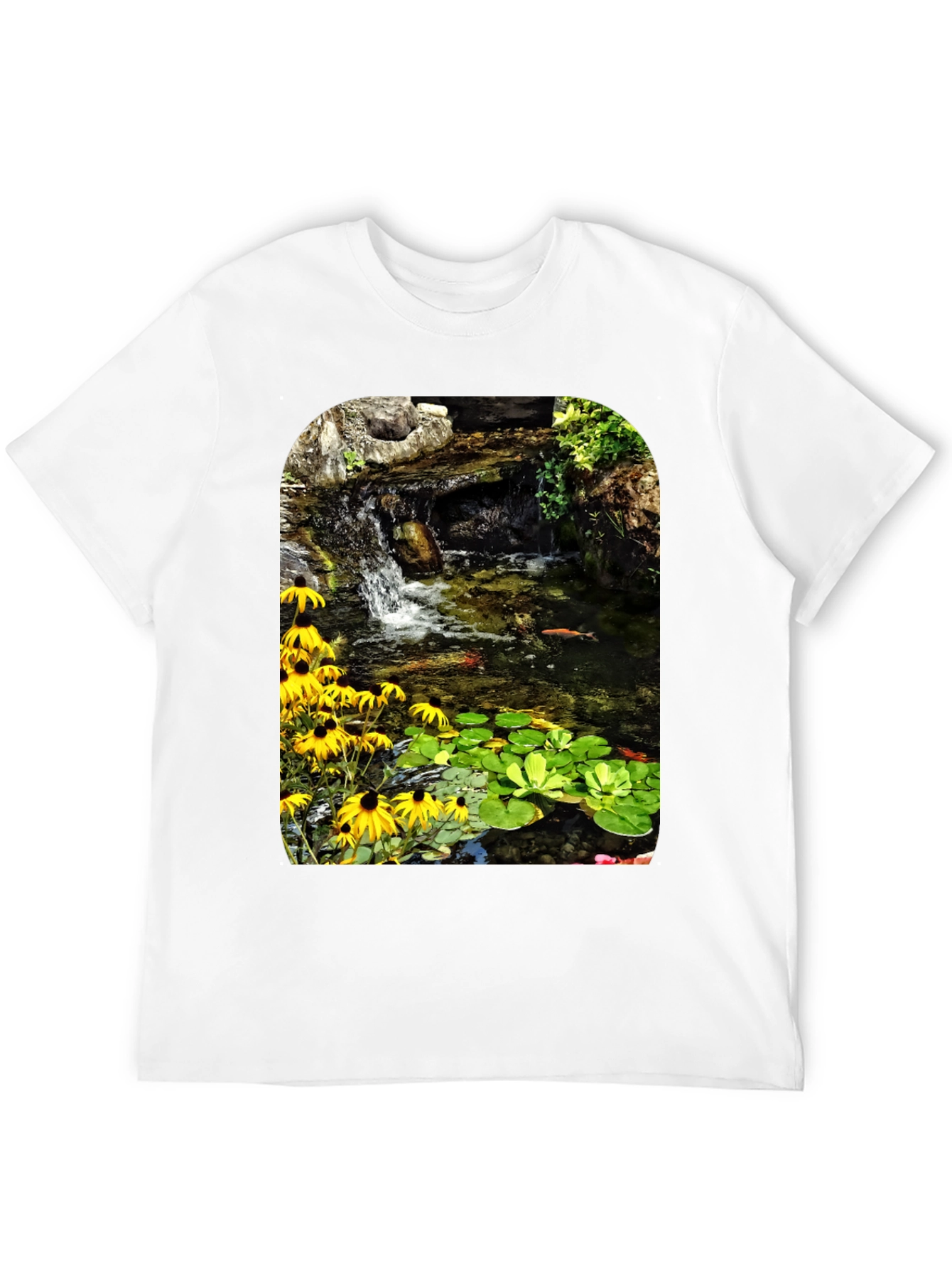 Koi Pond Waterfall Black T-Shirt
