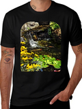 Koi Pond Waterfall Black T-Shirt
