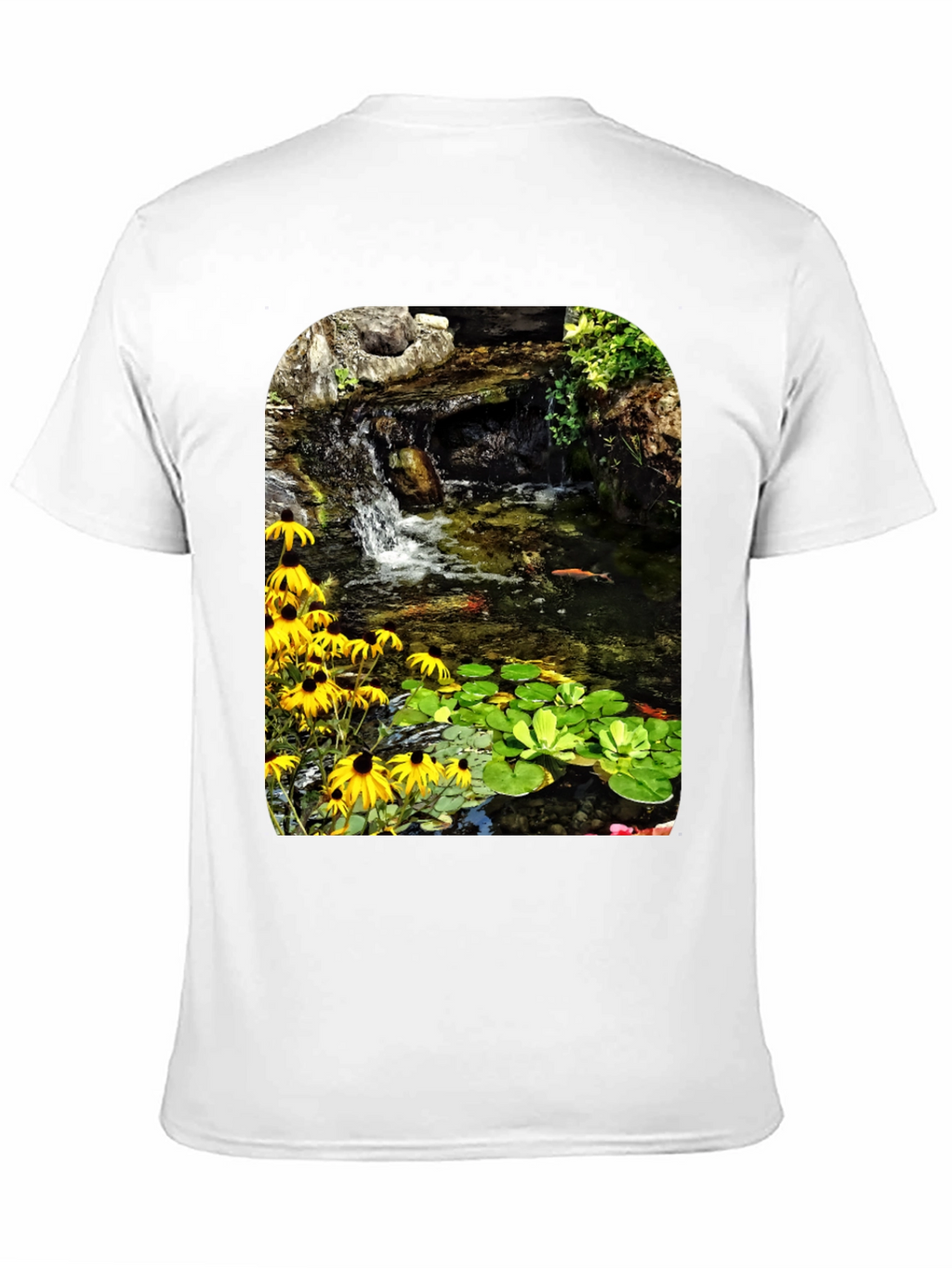 Koi Pond Waterfall Black T-Shirt