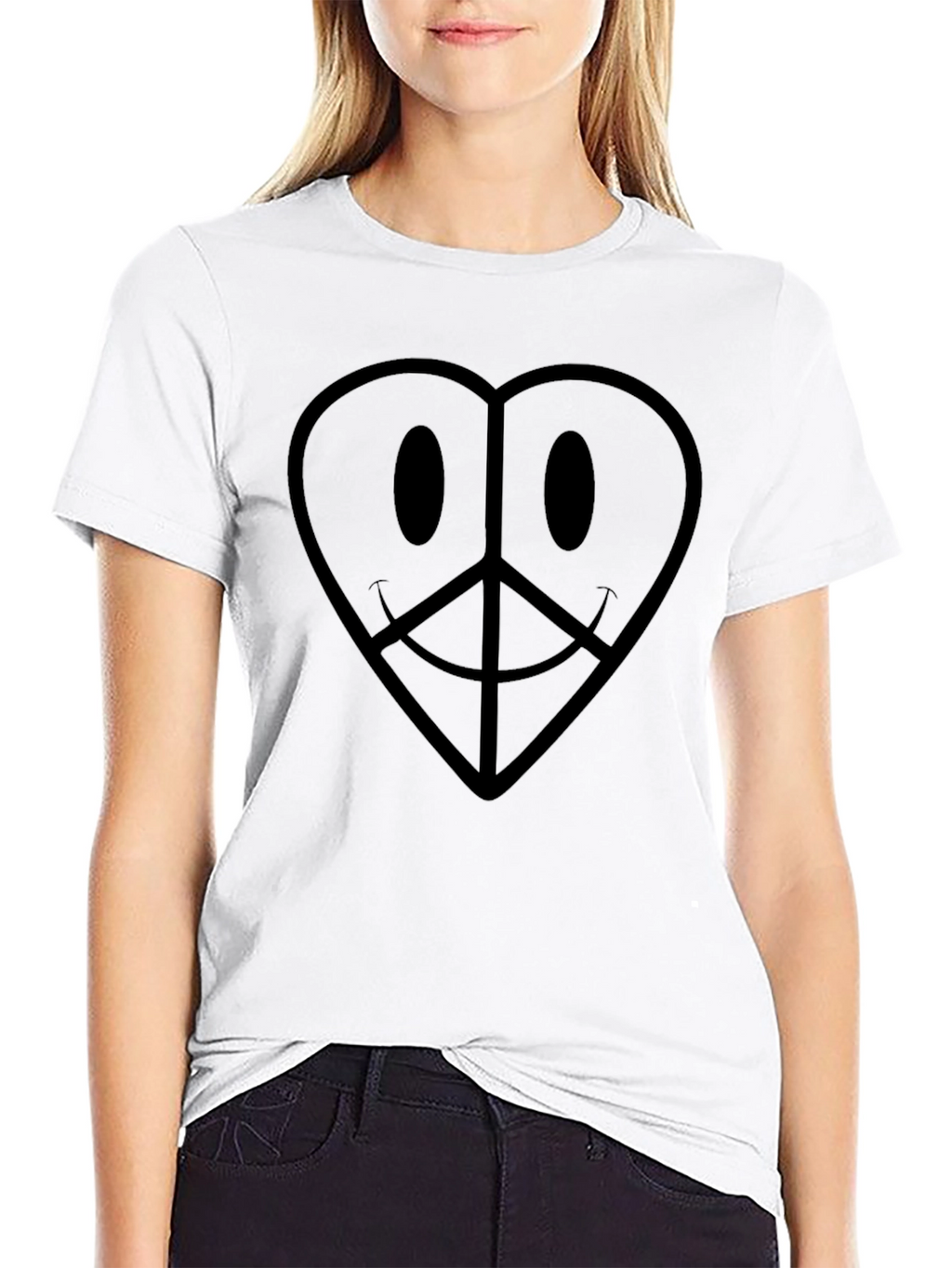 Heart Peace Sign Graphic Black T-Shirt