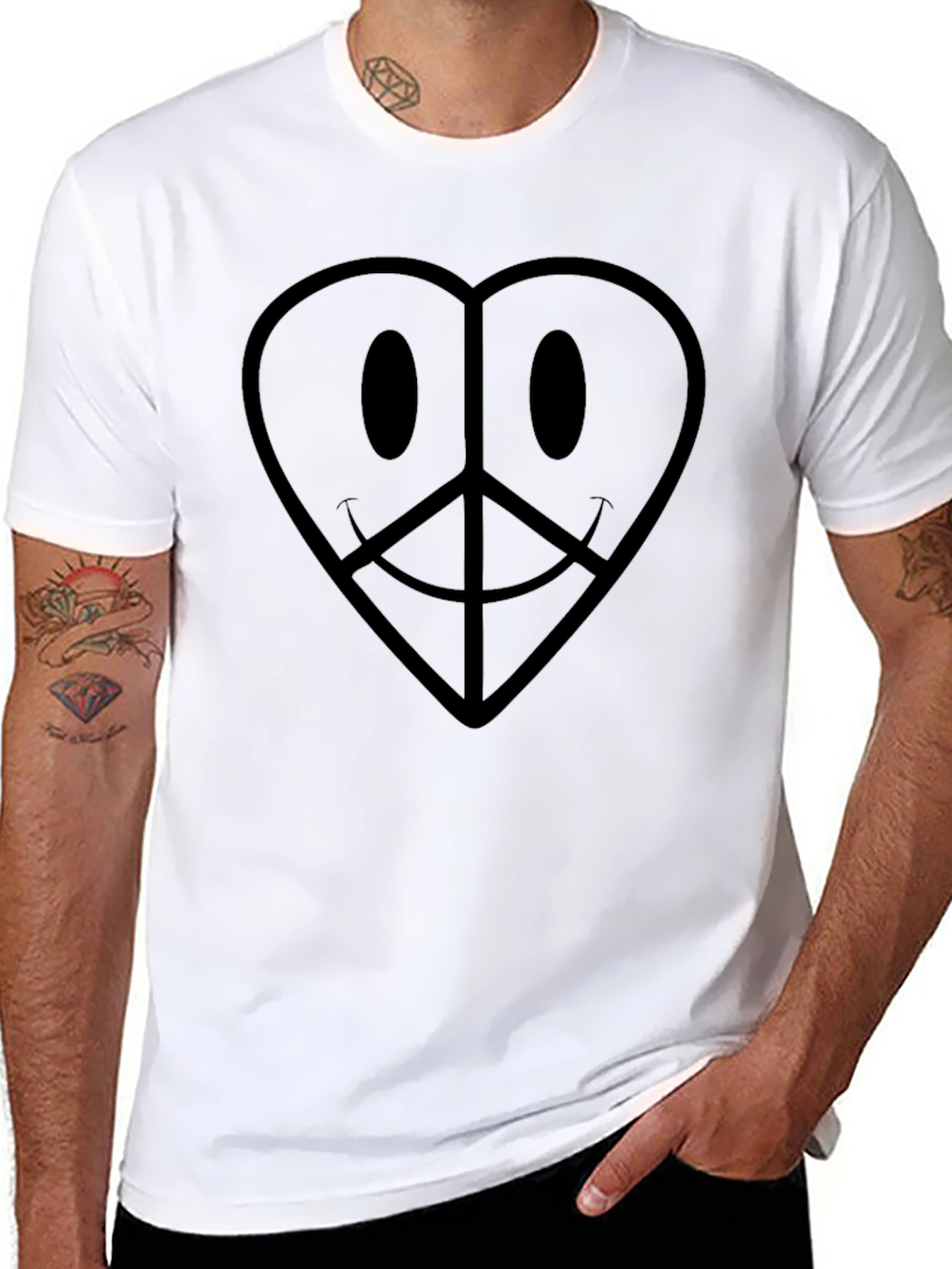 Heart Peace Sign Graphic Black T-Shirt