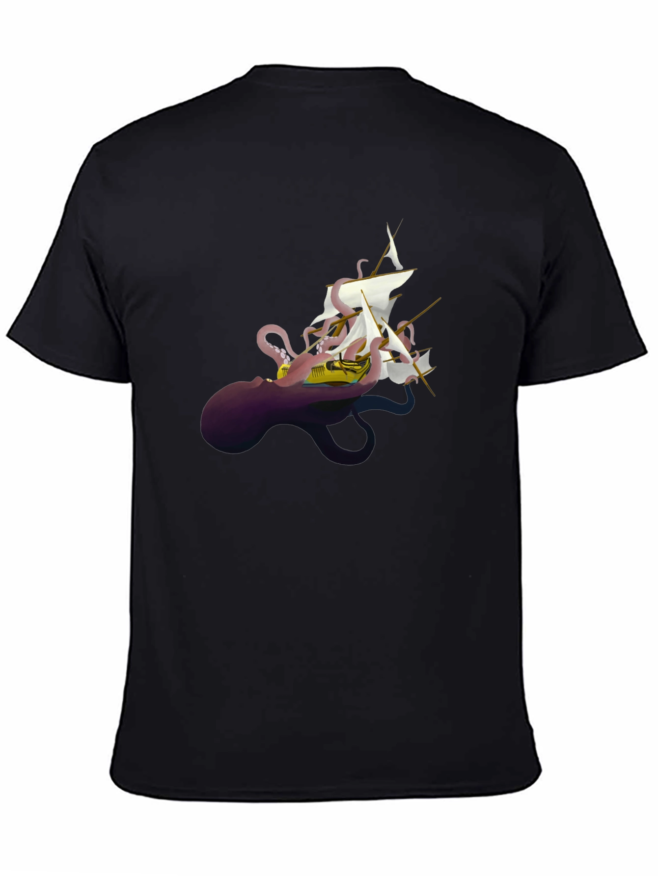 Octopus Ship Black T-Shirt - Unique Kraken Graphic Tee