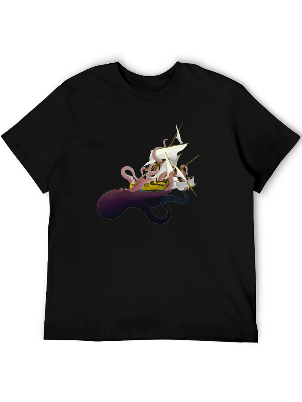 Octopus Ship Black T-Shirt - Unique Kraken Graphic Tee