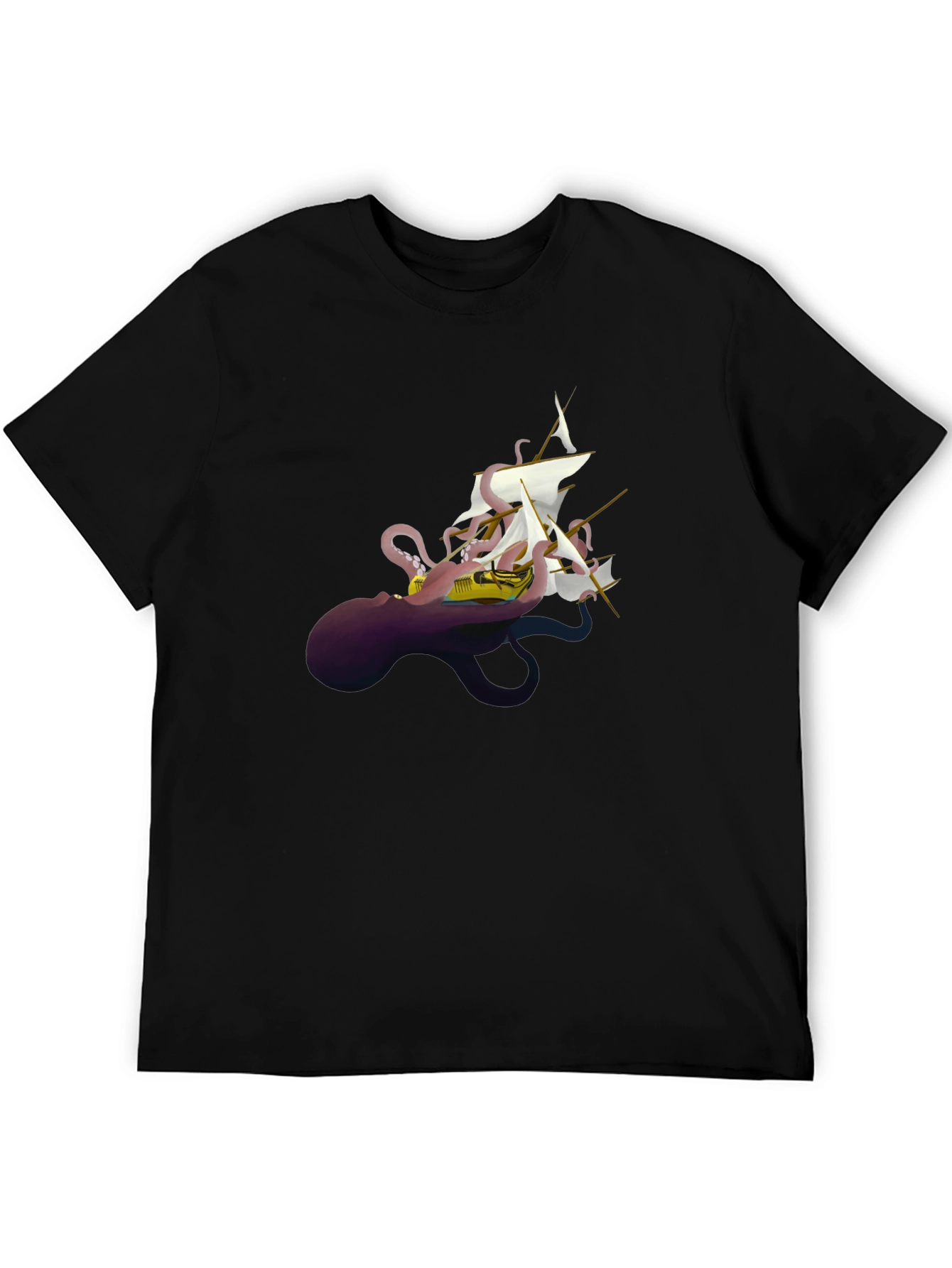 Octopus Ship Black T-Shirt - Unique Kraken Graphic Tee