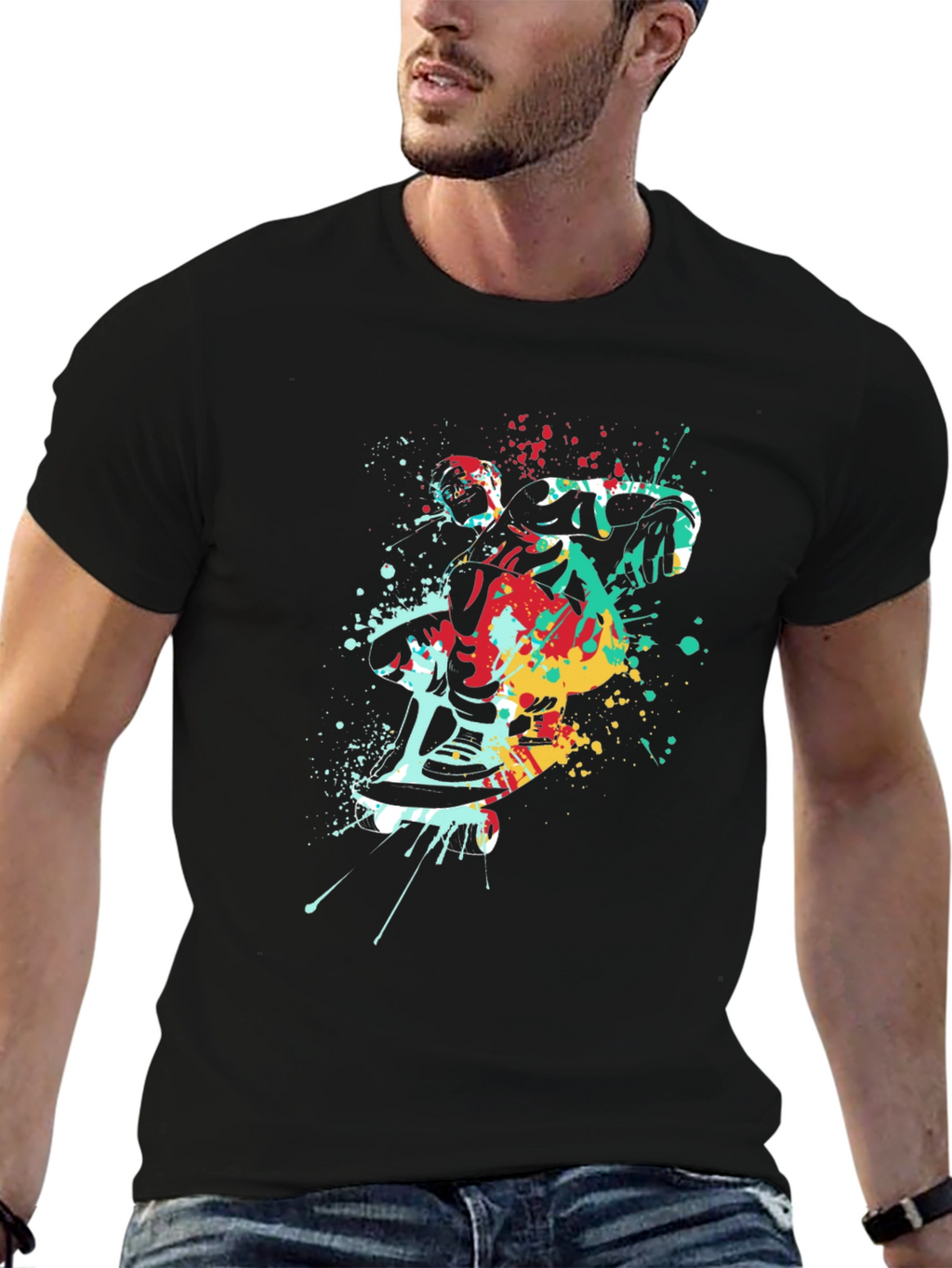 Abstract Skateboarder Graphic T-Shirt