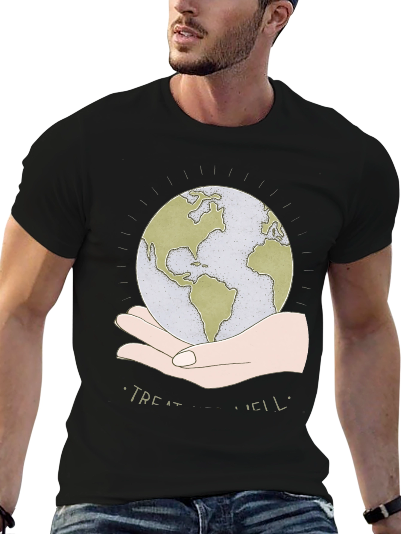 Treat Well Earth Graphic Tee - Black Cotton Blend