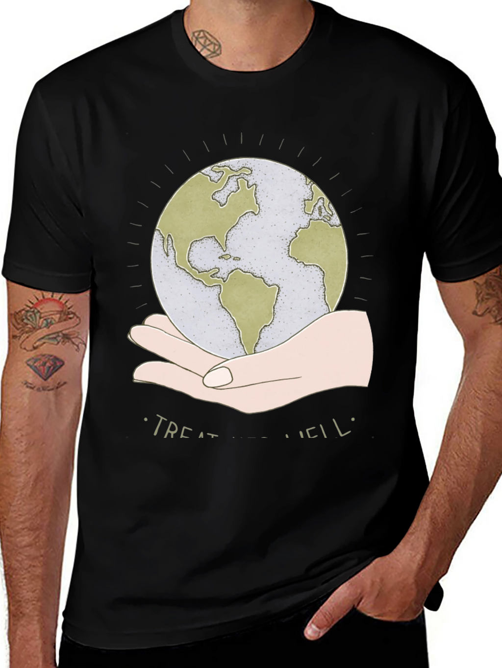 Treat Well Earth Graphic Tee - Black Cotton Blend