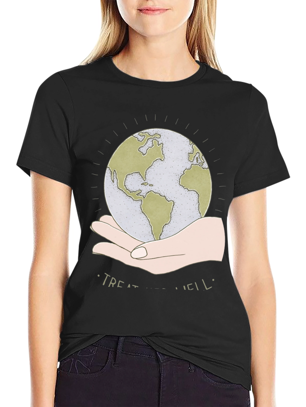 Treat Well Earth Graphic Tee - Black Cotton Blend