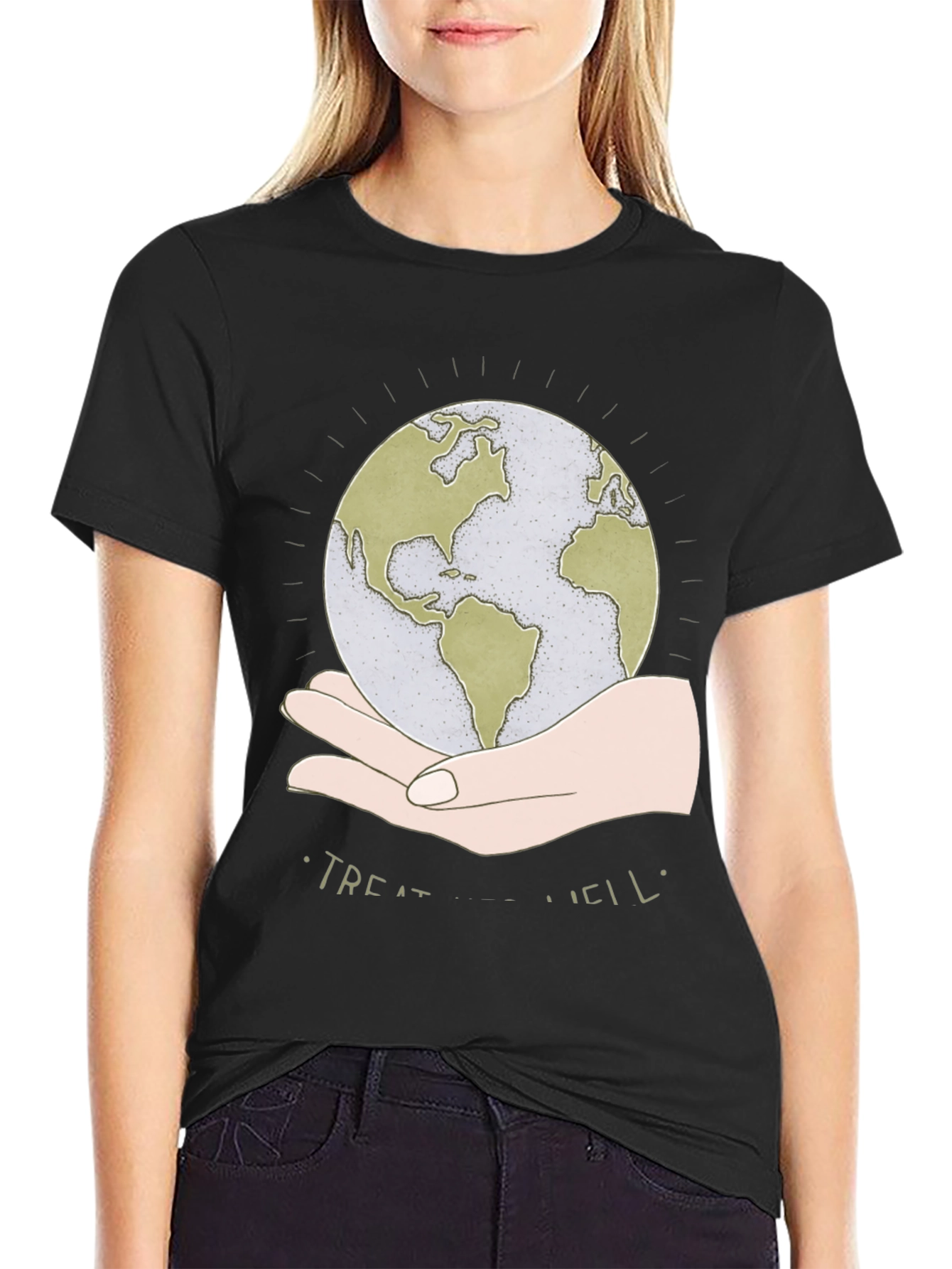 Treat Well Earth Graphic Tee - Black Cotton Blend