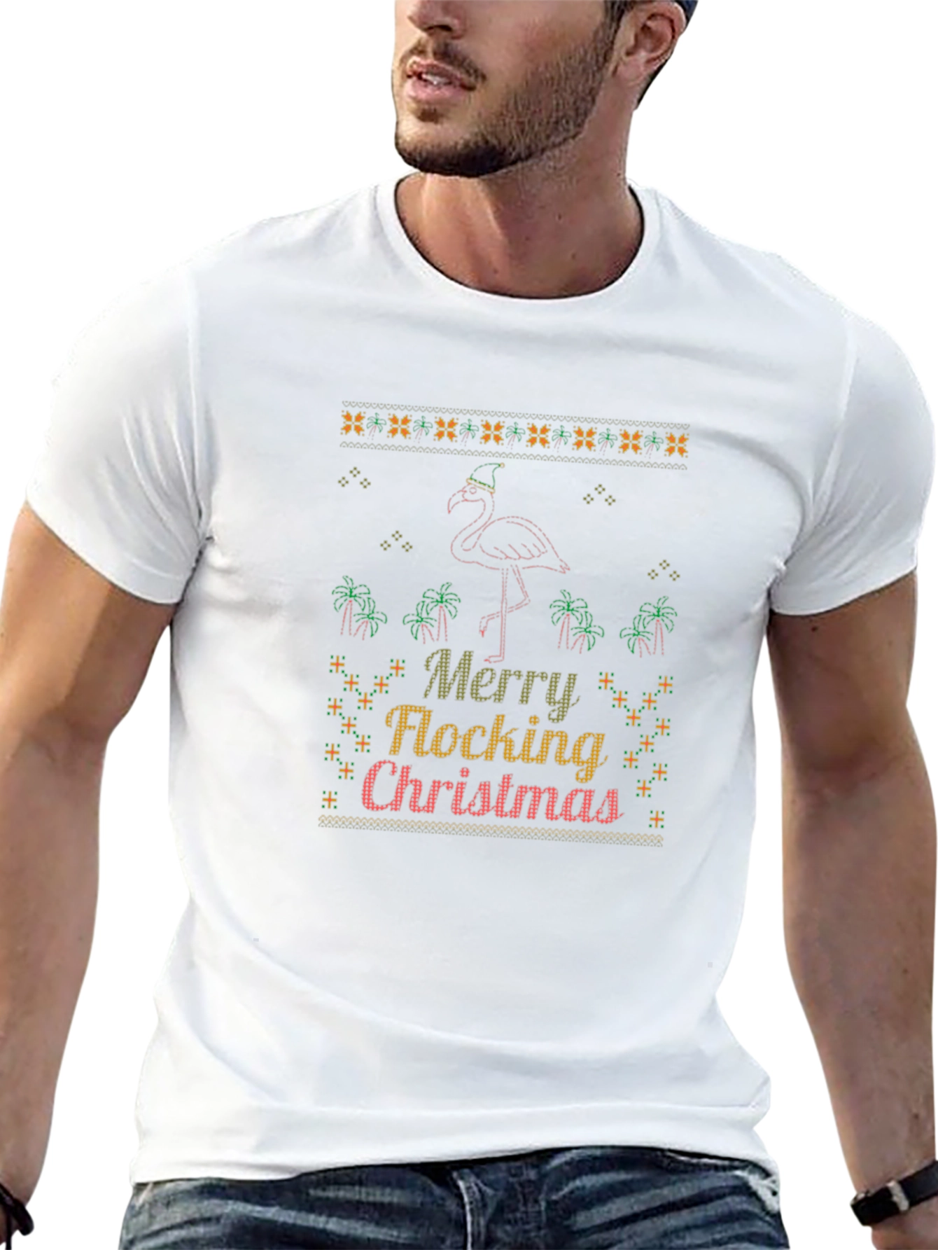 Merry Flocking Christmas Flamingo Graphic Tee