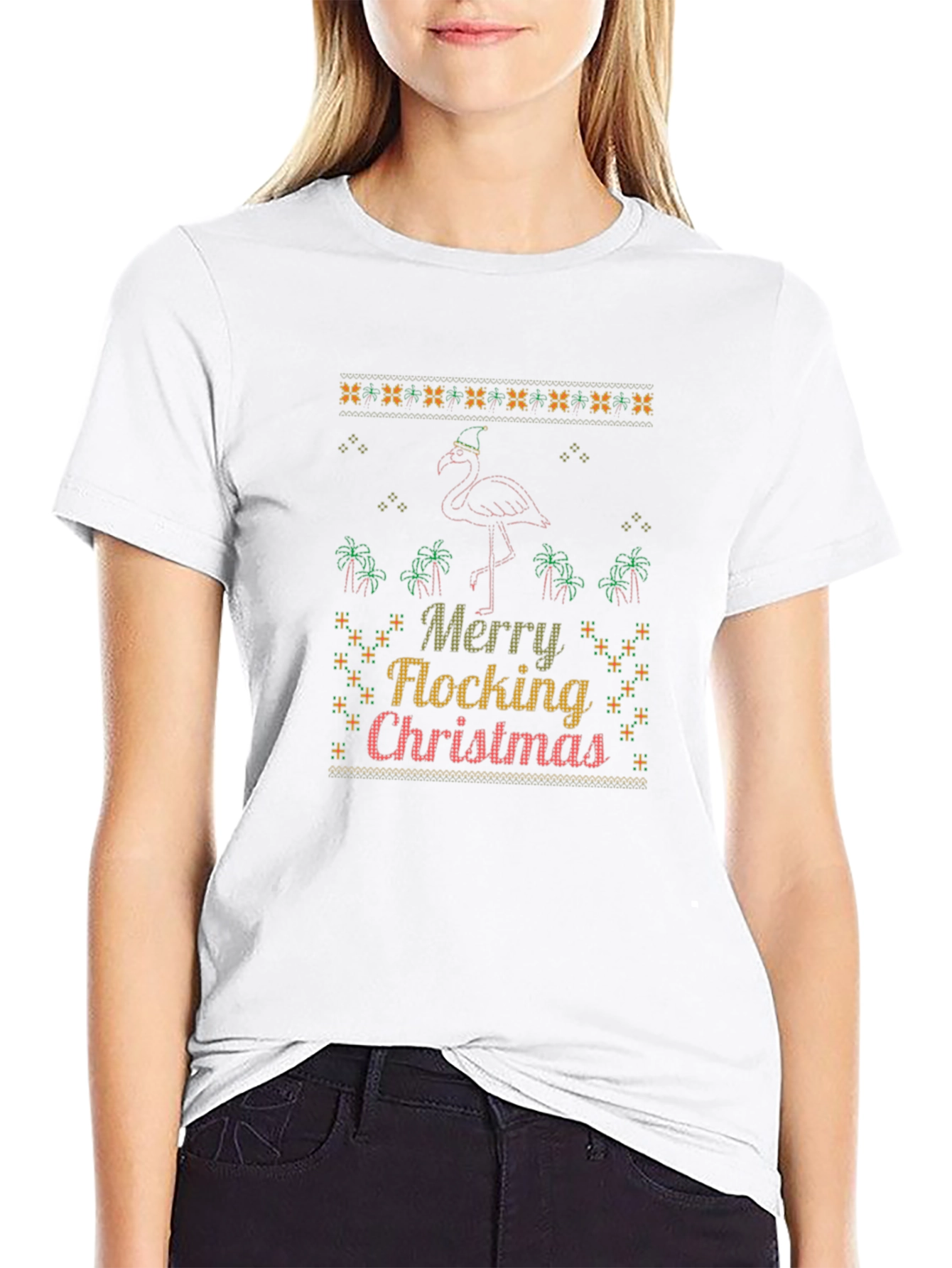 Merry Flocking Christmas Flamingo Graphic Tee