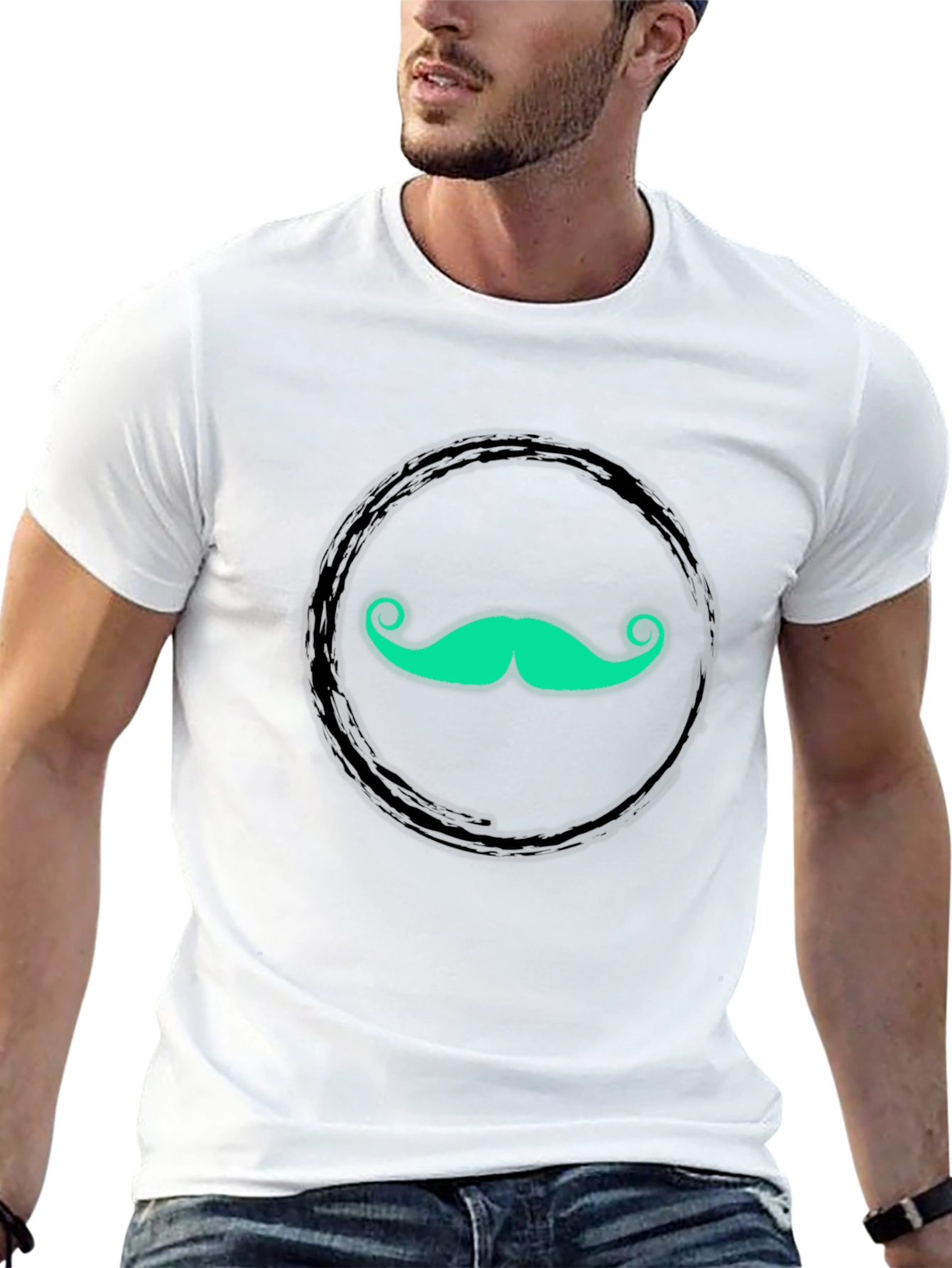 Funky Mustache Graphic Tee - Black Cotton T-Shirt