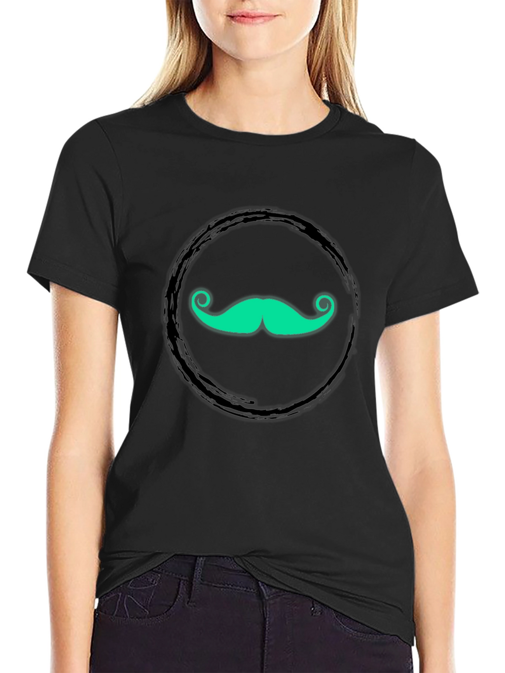 Funky Mustache Graphic Tee - Black Cotton T-Shirt