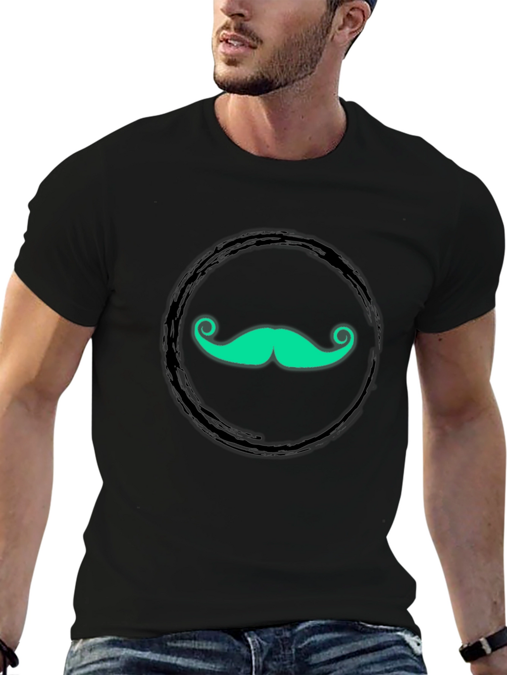 Funky Mustache Graphic Tee - Black Cotton T-Shirt