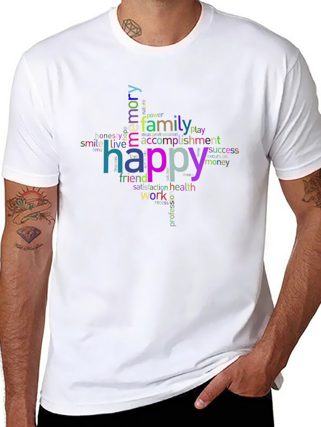 Happy Word Cloud T-Shirt - Positive Vibes