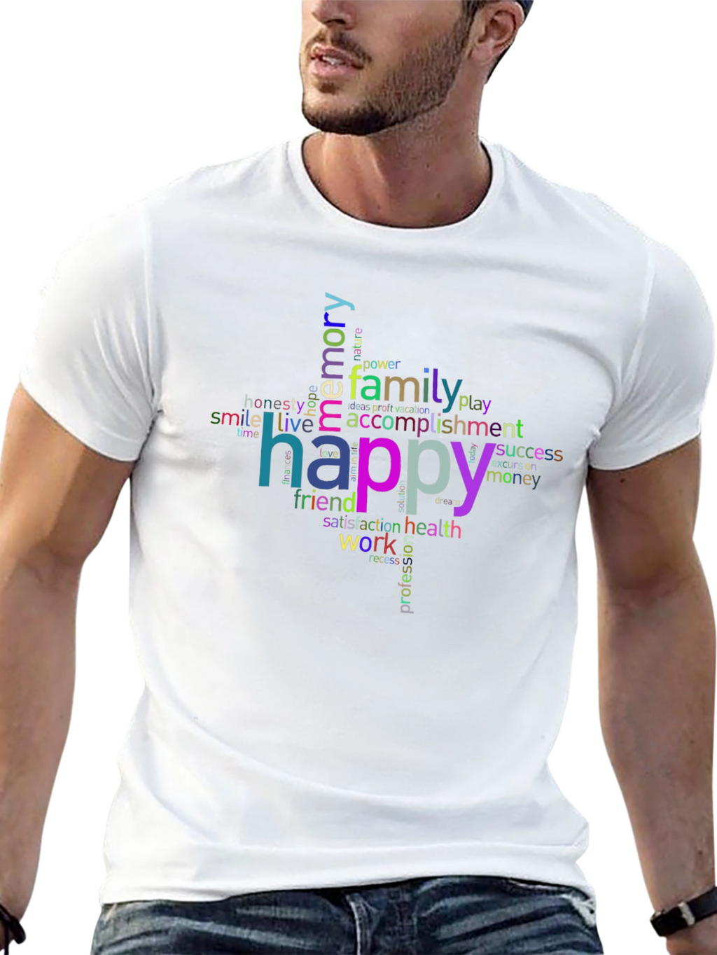 Happy Word Cloud T-Shirt - Positive Vibes