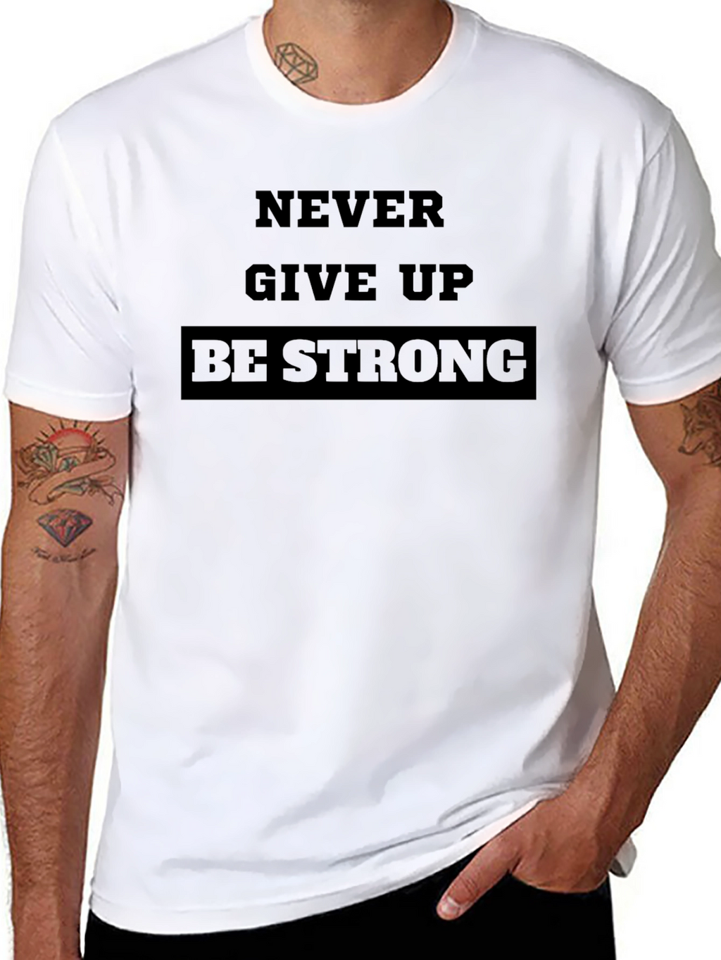 Never Give Up Be Strong Black T-Shirt