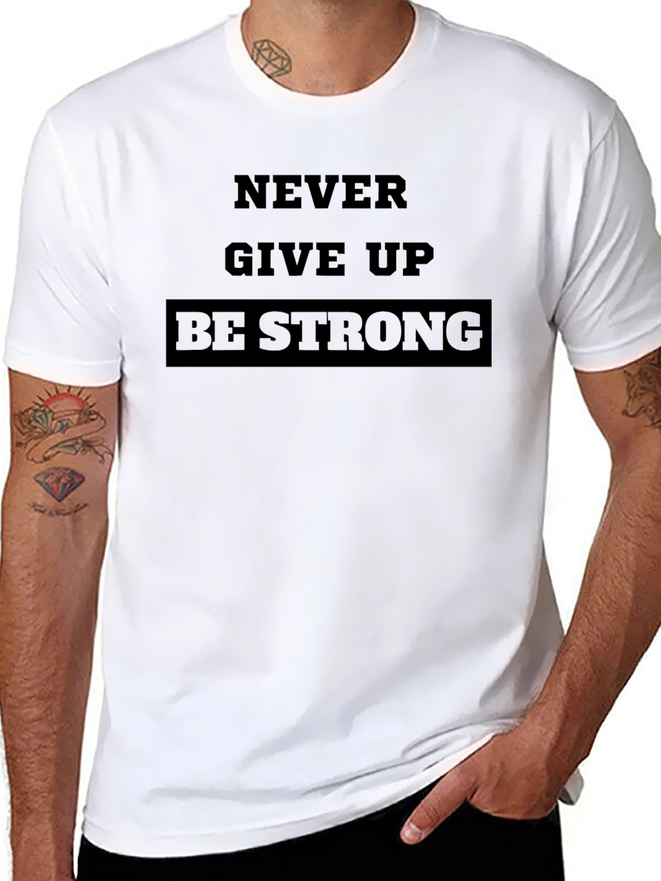 Never Give Up Be Strong Black T-Shirt
