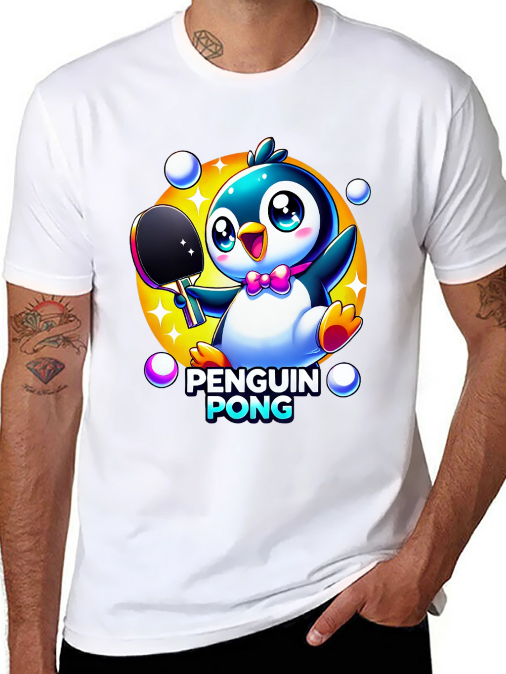 Penguin Pong Black T-Shirt - Cute Cartoon Design