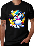 Penguin Pong Black T-Shirt - Cute Cartoon Design