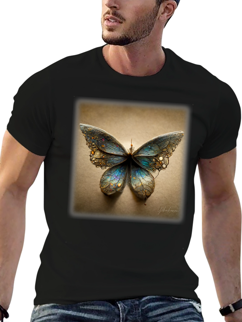 Butterfly Graphic Print Black T-Shirt