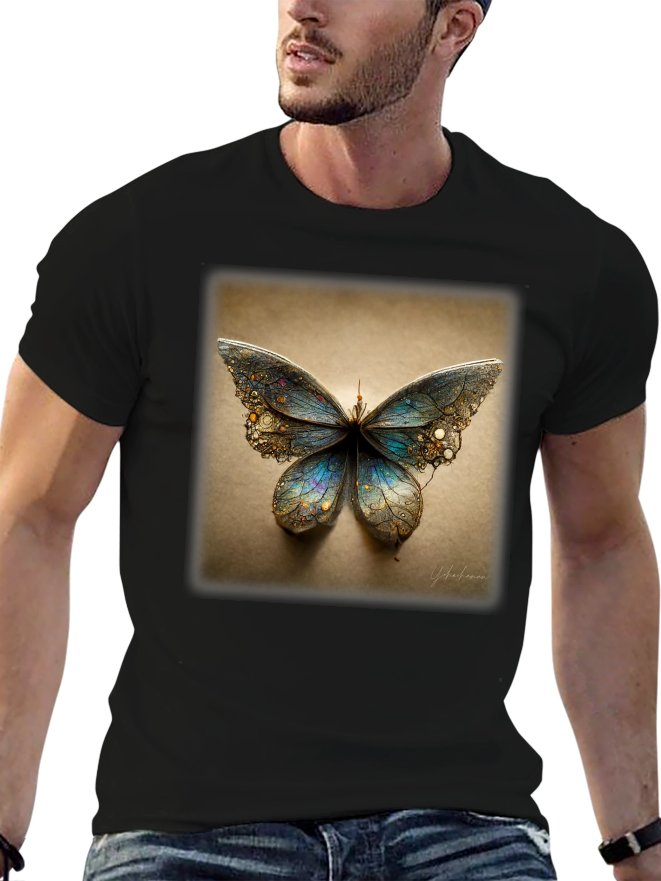 Butterfly Graphic Print Black T-Shirt