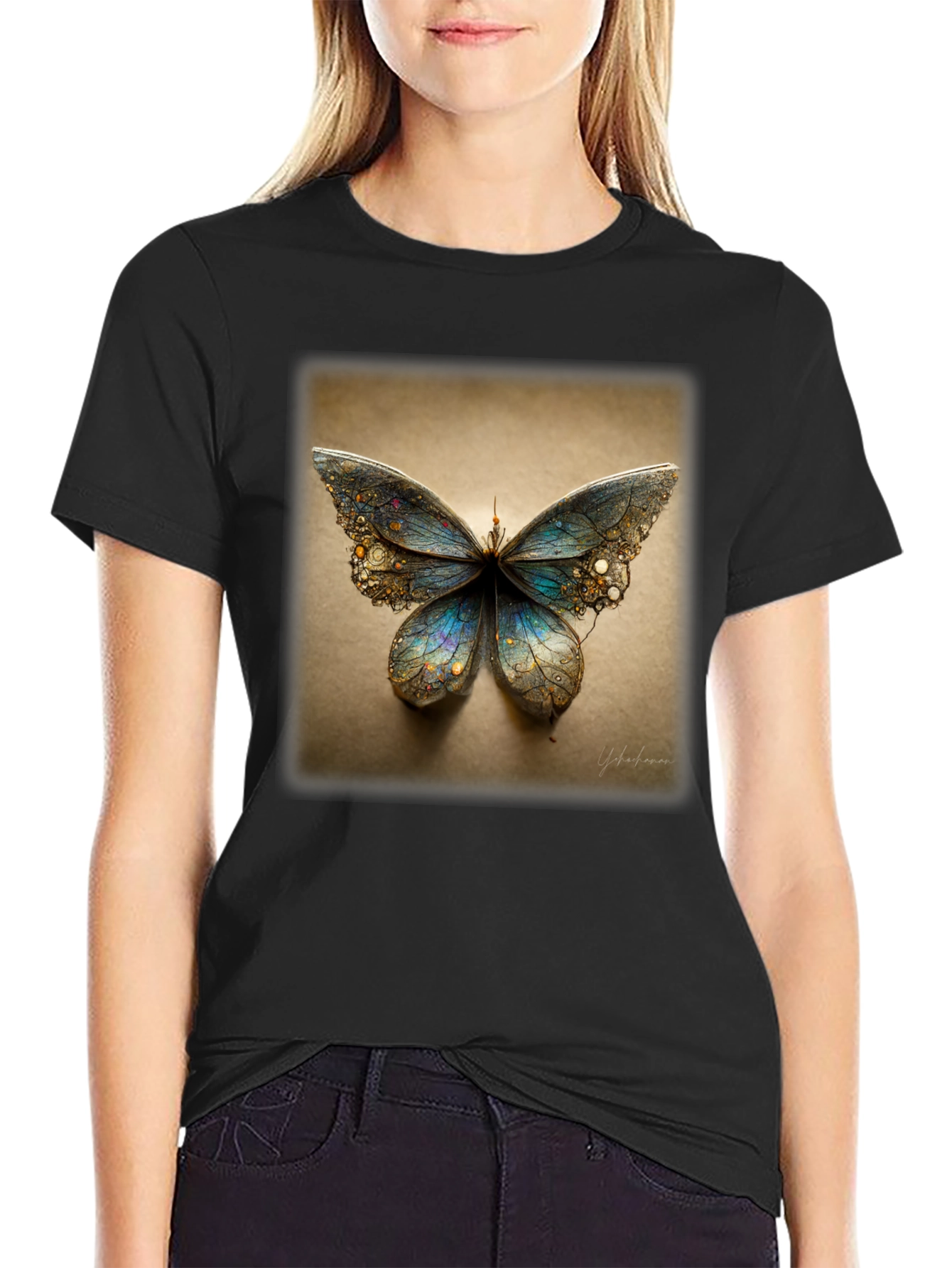 Butterfly Graphic Print Black T-Shirt