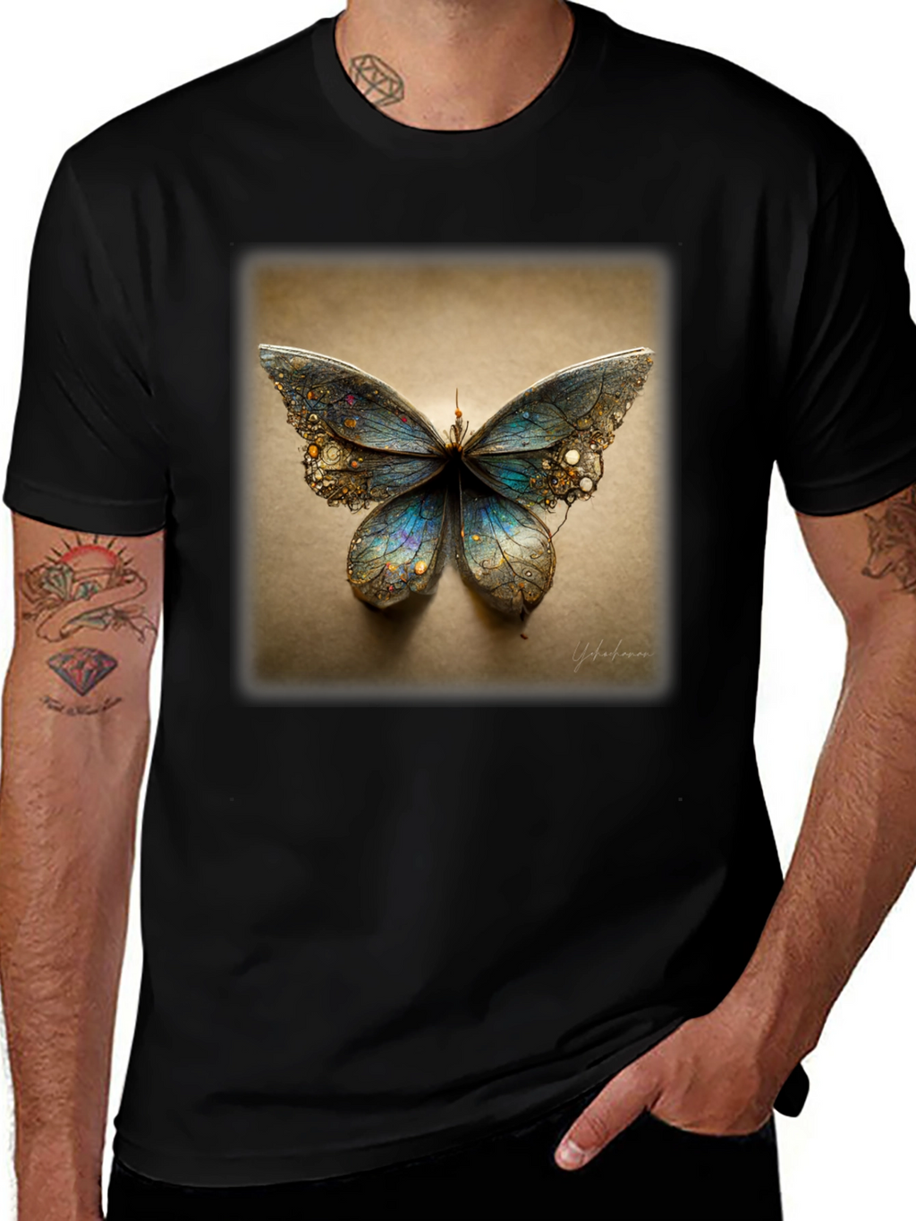 Butterfly Graphic Print Black T-Shirt