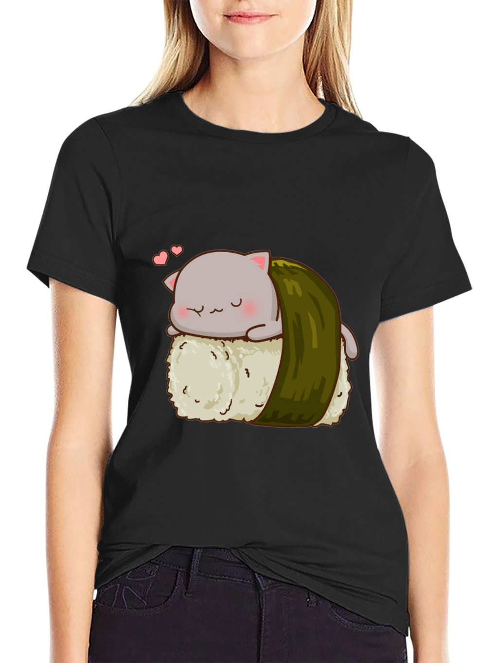 Sushi Cat Black T-Shirt