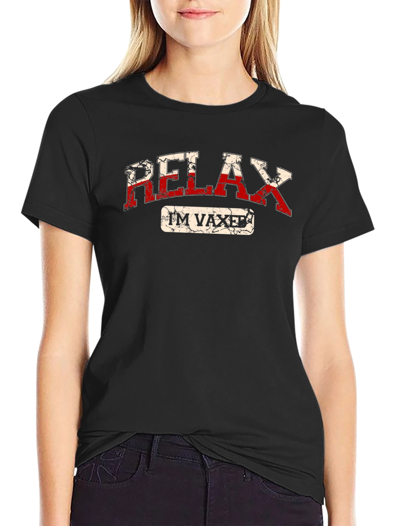 Relax Im Vaxed T-Shirt: Black Cotton Tee