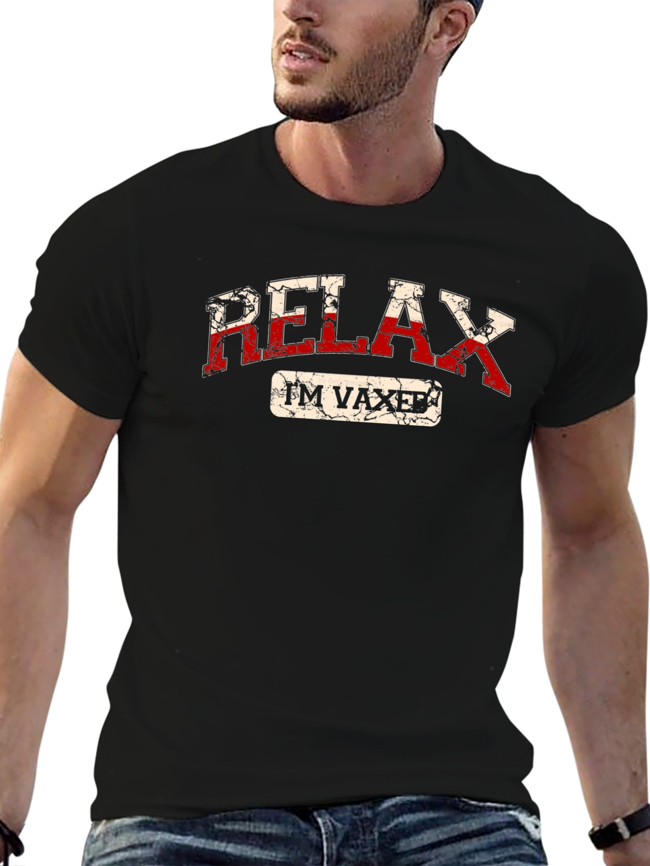 Relax Im Vaxed T-Shirt: Black Cotton Tee