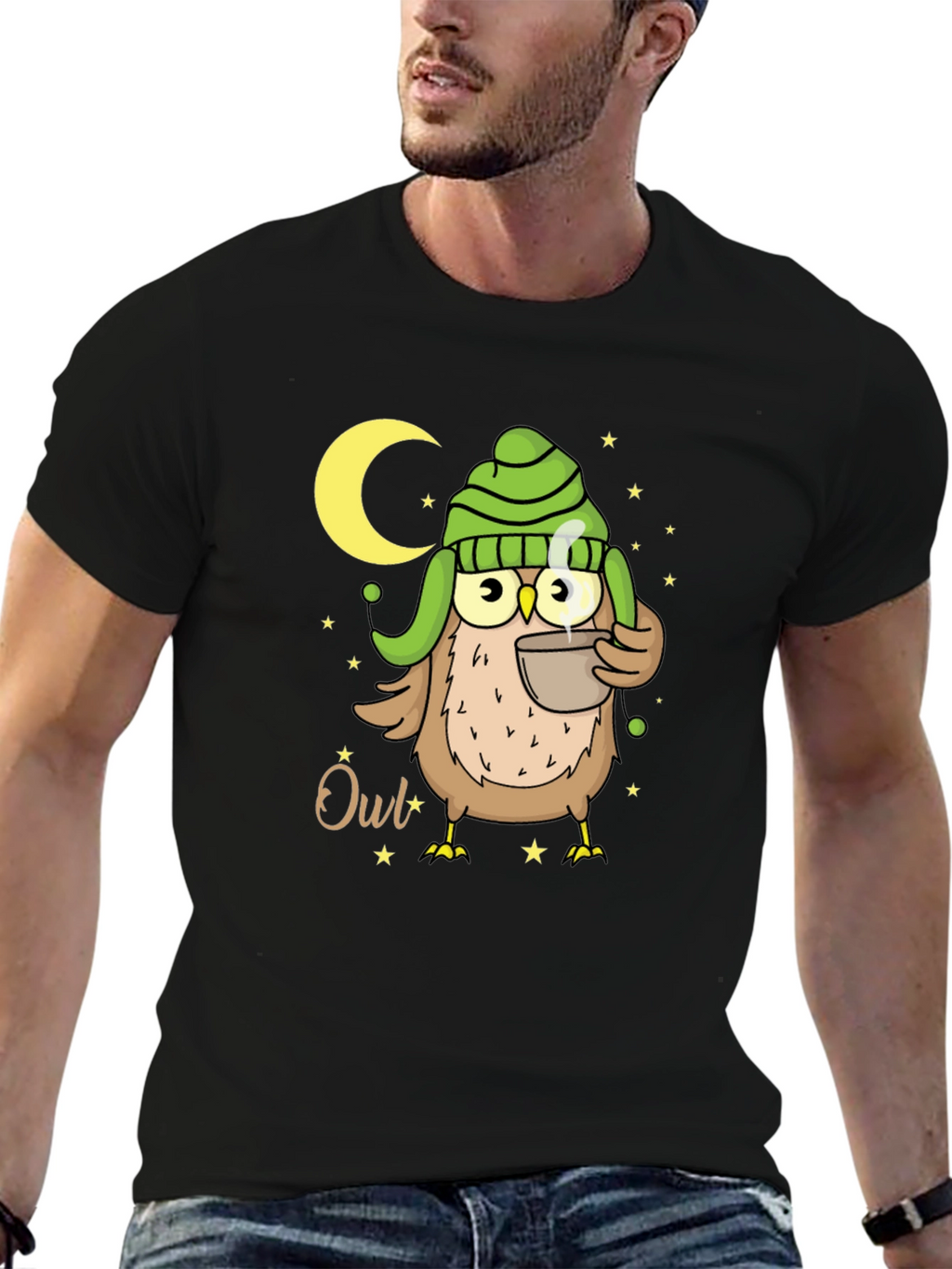 Cozy Owl T-Shirt - Nighttime Coffee Sipper