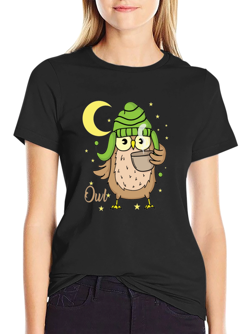 Cozy Owl T-Shirt - Nighttime Coffee Sipper