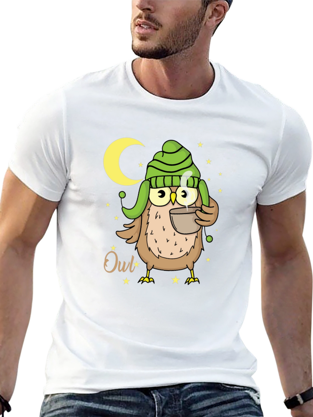 Cozy Owl T-Shirt - Nighttime Coffee Sipper