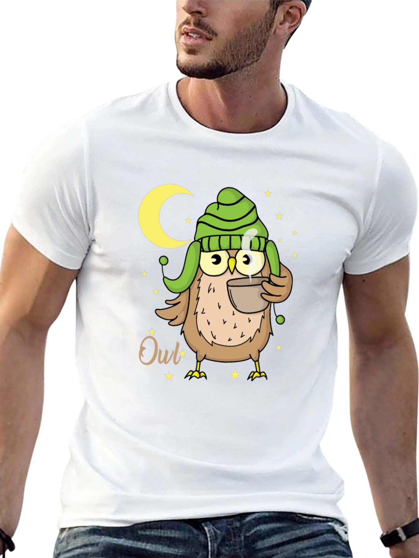 Cozy Owl T-Shirt - Nighttime Coffee Sipper