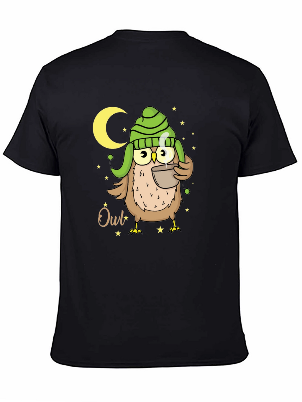 Cozy Owl T-Shirt - Nighttime Coffee Sipper
